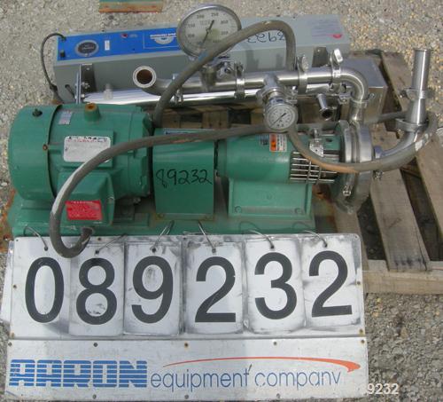 USED: Tri Clover centrifugal pump, model SP216MY-S, 316 stainless steel. Approximate 6" impeller, 2" tri clamp inlet, 1-1/2" tri clamp outlet. Approximate capacity 80 gallons per minute at 65' head. ...