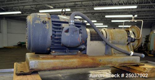 Used Tri-Clover Centrifugal Pump, Model SP218M-9237-40, 316 Stainless Steel. Unit missing front cover. Driven by a 10 hp, 3/60/460 volt, 3510 rpm motor. Mounted on a carbon steel base.