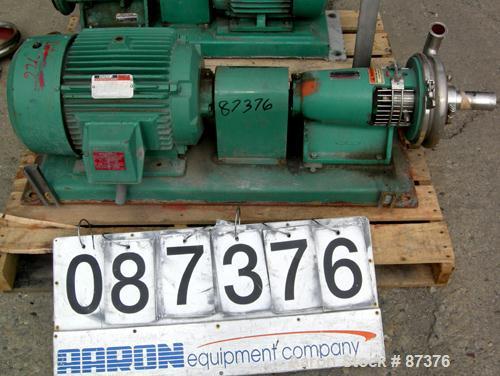 Used Tri-Clover Tri-Flo Centrifugal Pump, model SP218MH-S, 316 stainless steel. 2’’ tri-clamp inlet, 1-1/2’’ tri-clamp outlet. Approximate capacity 180 gallons per minute at 210' head, 7-1/4" diamete...