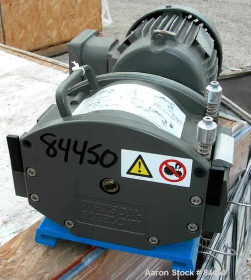 Unused- Watson Marlow Peristaltic Hose Pump, Model 701BR, Aluminum Housing. (5) Tube bore sizes, up to 528 gallons per hour capacity at 360 rpm. Driven by a 1 hp, 3/60/230/460 volt, 1145 rpm XP motor...