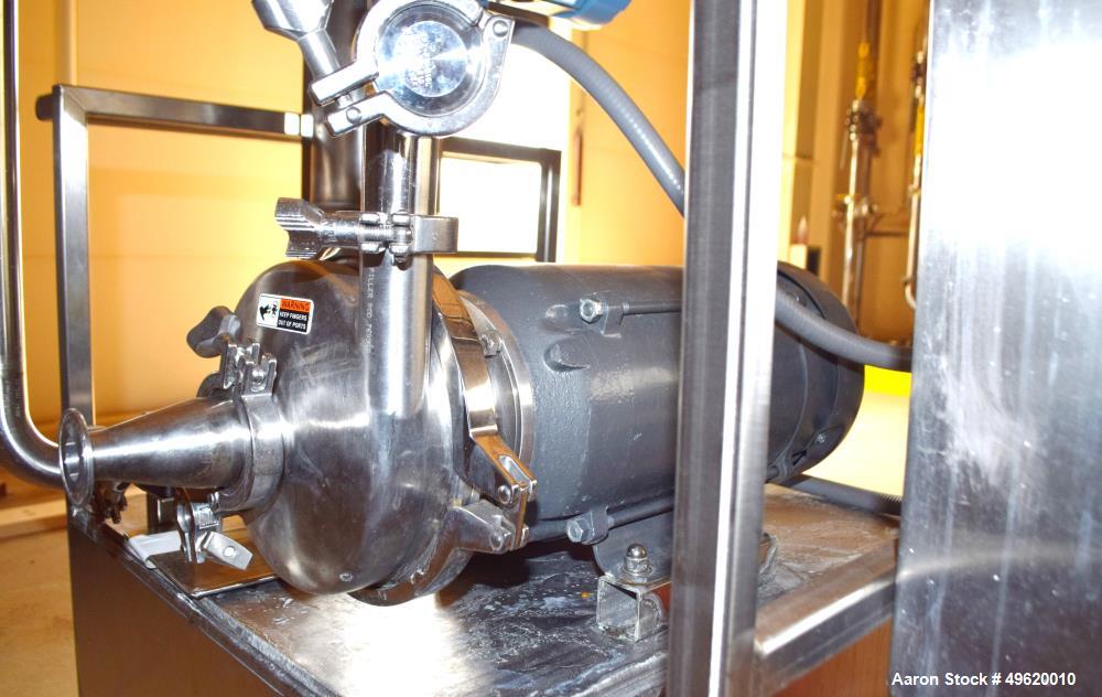 Used Waukesha Centrifugal Pump, Model 2065LV, 316 Stainless Steel. Approximate 200 gallons per minute at 180 head. 2.5" inlet, 1.5" outlet. Driven by a 5hp, 3/60/230/460 volt, 3450 rpm XP motor, seri...