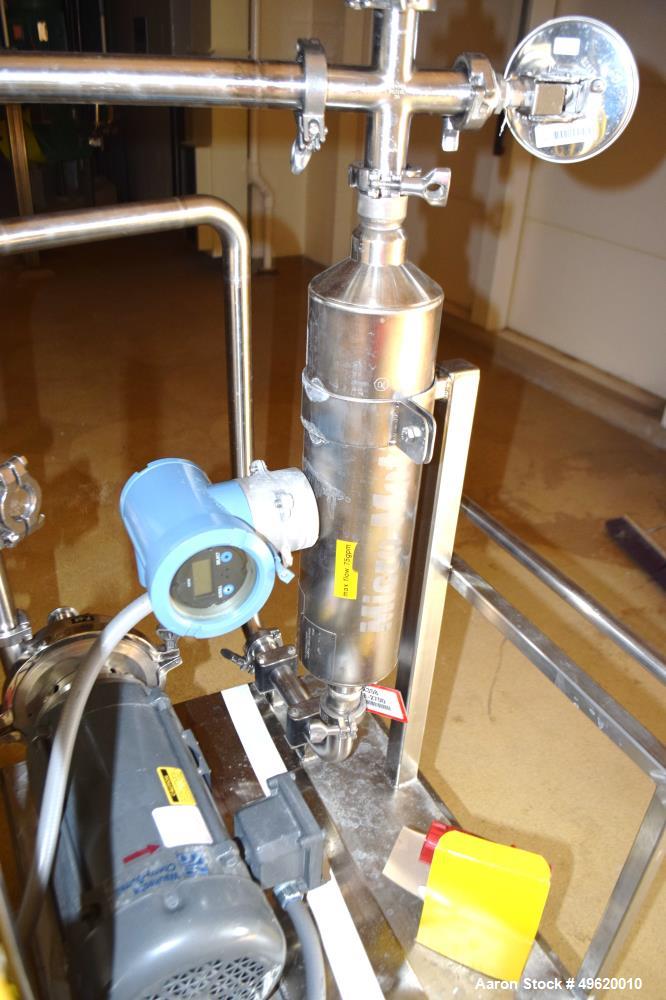 Used Waukesha Centrifugal Pump, Model 2065LV, 316 Stainless Steel. Approximate 200 gallons per minute at 180 head. 2.5" inlet, 1.5" outlet. Driven by a 5hp, 3/60/230/460 volt, 3450 rpm XP motor, seri...