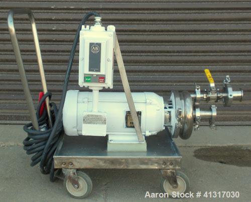 Used Waukesha Centrifugal Pump, Model 2065, 316 Stainless Steel. Rated maximum 400 gallons per minute at 35 feet head. Approximate 6" diameter impeller. 2" tri-clamp inlet/outlet. Driven by a 7 1/2 h...