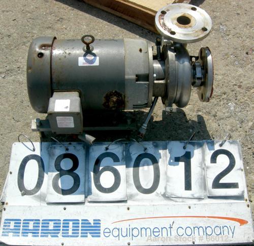 USED: Waukesha centrifugal pump, model 2065, 316 stainless steel. 2-1/2" tri clamp inlet, 2" tri clamp outlet. Approx 5-1/2" diameter impeller. Rated 200 gallons per minute at 100' head. Driven by a ...