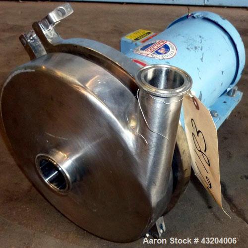 Used Waukesha Centrifugal Pump, Model 2085LV, Stainless Steel.  2" Tri-clamp inlet, 1-1/2" tri-clamp outlet. Rated approximately 145 gallons per minute at 330' head.  Driven by a 3 hp, 3/60/230/460 v...