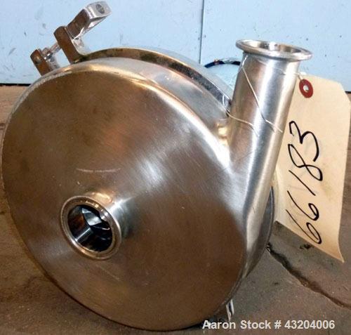 Used Waukesha Centrifugal Pump, Model 2085LV, Stainless Steel.  2" Tri-clamp inlet, 1-1/2" tri-clamp outlet. Rated approximately 145 gallons per minute at 330' head.  Driven by a 3 hp, 3/60/230/460 v...