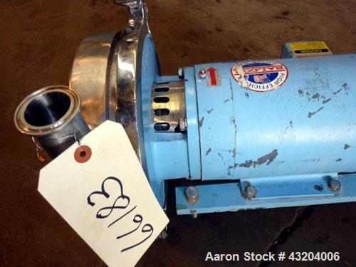 Used Waukesha Centrifugal Pump, Model 2085LV, Stainless Steel.  2" Tri-clamp inlet, 1-1/2" tri-clamp outlet. Rated approximately 145 gallons per minute at 330' head.  Driven by a 3 hp, 3/60/230/460 v...