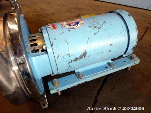 Used Waukesha Centrifugal Pump, Model 2085LV, Stainless Steel.  2" Tri-clamp inlet, 1-1/2" tri-clamp outlet. Rated approximately 145 gallons per minute at 330' head.  Driven by a 3 hp, 3/60/230/460 v...