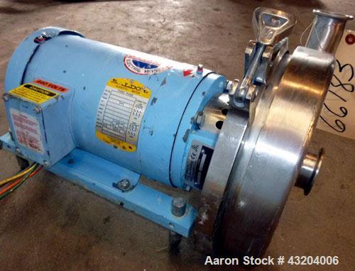 Used Waukesha Centrifugal Pump, Model 2085LV, Stainless Steel.  2" Tri-clamp inlet, 1-1/2" tri-clamp outlet. Rated approximately 145 gallons per minute at 330' head.  Driven by a 3 hp, 3/60/230/460 v...