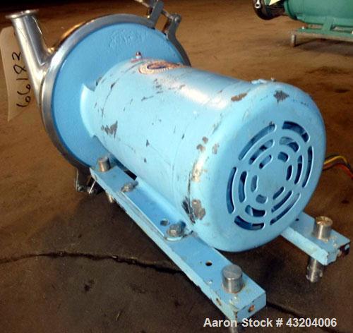 Used Waukesha Centrifugal Pump, Model 2085LV, Stainless Steel.  2" Tri-clamp inlet, 1-1/2" tri-clamp outlet. Rated approximately 145 gallons per minute at 330' head.  Driven by a 3 hp, 3/60/230/460 v...