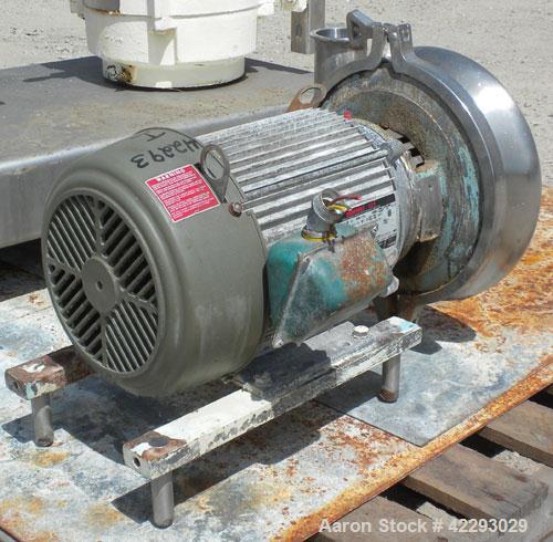 Used Waukesha Centrifugal Pump, model 2085, 316 stainless steel. 3" Tri-clamp inlet, 2" tri-clamp outlet. 8" Diameter impeller. Rated approximately 480 gallons per minute at 85' head. Driven by a 3 h...