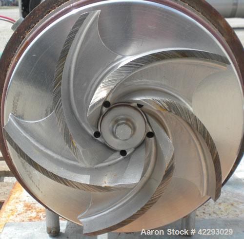 Used Waukesha Centrifugal Pump, model 2085, 316 stainless steel. 3" Tri-clamp inlet, 2" tri-clamp outlet. 8" Diameter impeller. Rated approximately 480 gallons per minute at 85' head. Driven by a 3 h...
