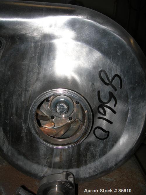 Used Waukesha Centrifugal Pump, Model 2085, Stainless Steel. 3" Tri-clamp outlet. Approximately 8" diameter impeller. Rated 840 gallons per minute at 342' head. Driven by a 30 hp, 3/60/230/460 volt, ...