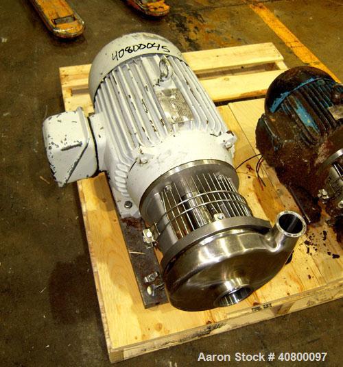 Used Waukesha Centrifugal Pump, model C218, 316 stainless steel. 3" tri-clamp inlet, 1 1/2" tri-clamp outlet. Approximate 5" diameter impeller. Rated approximately 200 gallons per minute at 50' head....