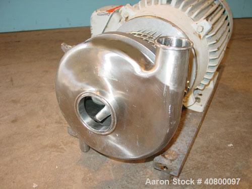Used Waukesha Centrifugal Pump, model C218, 316 stainless steel. 3" tri-clamp inlet, 1 1/2" tri-clamp outlet. Approximate 5" diameter impeller. Rated approximately 200 gallons per minute at 50' head....