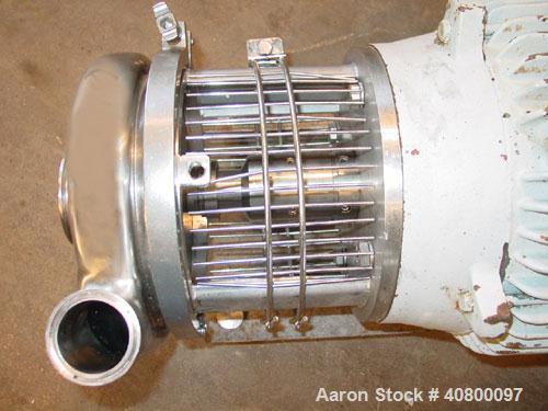Used Waukesha Centrifugal Pump, model C218, 316 stainless steel. 3" tri-clamp inlet, 1 1/2" tri-clamp outlet. Approximate 5" diameter impeller. Rated approximately 200 gallons per minute at 50' head....