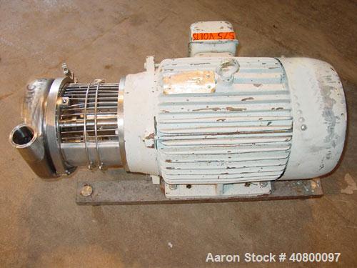 Used Waukesha Centrifugal Pump, model C218, 316 stainless steel. 3" tri-clamp inlet, 1 1/2" tri-clamp outlet. Approximate 5" diameter impeller. Rated approximately 200 gallons per minute at 50' head....