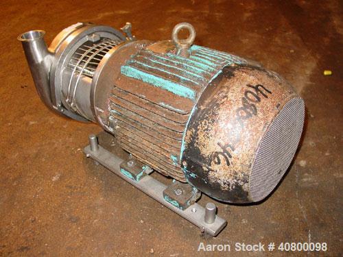 Used Waukesha Centrifugal Pump, Model C328, 316 stainless steel. 3" tri-clamp inlet, 2" tri-clamp outlet. Approximate 5" diameter impeller. Rated approximately 450 gallons per minute at 50' head. Dri...
