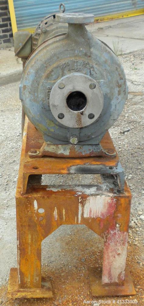 Used Worthington D-Line Centrifugal Pump, Model D1011. Size 2" inlet x 1" outlet x 9.90" diameter impeller, stainless steel. Rated approximately 150 gallons per minute at 275 psi at 100 deg F. Driven...