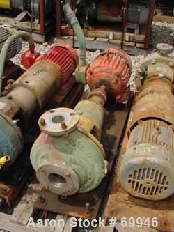 Used Worthington Centrifugal Pump, Model D1011. Size 3" inlet x 2" outlet x 10" diameter impeller, 316 stainless steel. Rated 275 psi at 100 deg F. Direct connected to a 10 hp, 3/60/230/460 volt, 174...