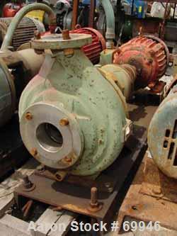 Used Worthington Centrifugal Pump, Model D1011. Size 3" inlet x 2" outlet x 10" diameter impeller, 316 stainless steel. Rated 275 psi at 100 deg F. Direct connected to a 10 hp, 3/60/230/460 volt, 174...