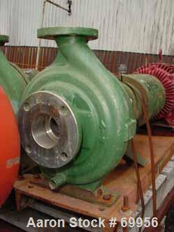 Used Worthington Centrifugal Pump, Model D1011. Size 2" inlet x 1" outlet x 10" diameter impeller, 316 stainless steel. Rated 275 psi at 100 deg F. Direct conntected to a 20 hp, 3/60/230/460 volt, 35...
