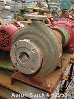 Used Worthington Centrifugal Pump, Model D1011. Size 3" inlet x1-1/2" outlet x 10" diameter impeller, 316 stainless steel. Rated 275 psi at 100 deg F. Direct connected to a 25 hp, 3/60/230/460 volt, ...