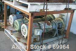 USED: Worthington centrifugal pump, model D1011. Size 3" inlet x 1-1/2" outlet x 10" diameter impeller, 316 stainless steel. Rated 275 psi at 100 deg F. Direct connected to a 5 hp, 3/60/230/460 volt,...