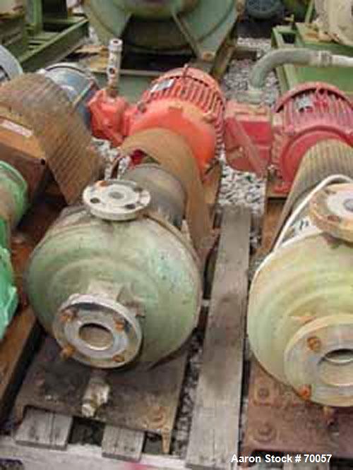 Used Worthington Centrifugal Pump, Model D1011. Size 2" inlet x 1" outlet x 10" diameter impeller, 316 stainless steel. Rated 275 psi at 100 deg F. Direct connected to a 7.5 hp, 3/60/230/460 volt, 17...