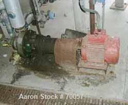 Used Worthington Centrifugal Pump, Model D1011. Size 2" inlet x 1" outlet x 10" diameter impeller, 316 stainless steel. Rated 275 psi at 100 deg F. Direct connected to a 7.5 hp, 3/60/230/460 volt, 17...