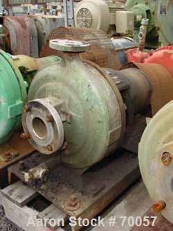 Used Worthington Centrifugal Pump, Model D1011. Size 2" inlet x 1" outlet x 10" diameter impeller, 316 stainless steel. Rated 275 psi at 100 deg F. Direct connected to a 7.5 hp, 3/60/230/460 volt, 17...