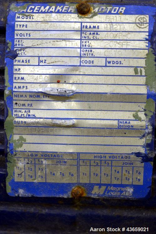 Used Worthington Centrifugal Pump, Model D1012, Size 1.5 X 1 X 6, 316 Stainless steel. Rated approximate 40 gallons per minute at 100’ head at 275 psi at 100 degrees F. 1.5” Inlet, 1” outlet, 4.80” d...