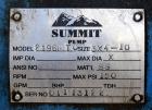 Used Summit Centrifugal Pump, Model 2196MTO, Size 4X6-10, Stainless Steel. Rated 150 psi. 6” Inlet, 4” outlet. Driven by a 25hp, 3/60/230/460 volt, 3525 rpm motor. Base mounted. Serial# 01113122.