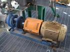 Used Goulds Centrifugal Pump, Model 3196, Size 3X4-8G, 316 Stainless Steel. Rated approximately 63 gallons per minute at 73' head at 1800 rpm, 275 psi. 4” Inlet, 3” outlet, 8.375” diameter impeller, ...