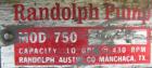 Used Randolph Peristalic Pump, Model 750, Carbon Steel. Hose capacities 1-1/16