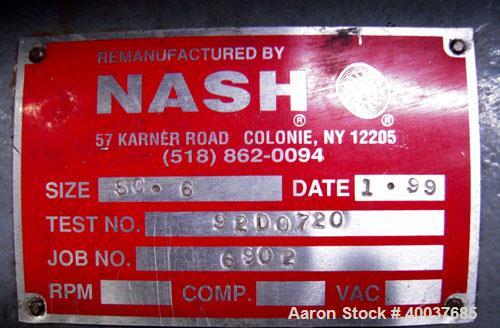 Used Nash Compressor, Model SC6, test #92D0720, driven by a 50 hp, 3/60/230/460 volt, 1180 rpm motor.
