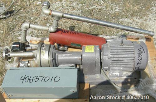 Used Nash Liquid Ring Vacuum Pump, Size AHF-80, 316 Stainless Steel. Approximate capacity 72 CFM at 15" to 20" H.G. Approximate 2" inlet/outlet. Driven by a 10 HP, 3/60/230/460 Volt, 1755 RPM motor. ...