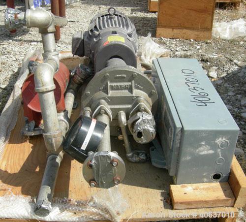 Used Nash Liquid Ring Vacuum Pump, Size AHF-80, 316 Stainless Steel. Approximate capacity 72 CFM at 15" to 20" H.G. Approximate 2" inlet/outlet. Driven by a 10 HP, 3/60/230/460 Volt, 1755 RPM motor. ...