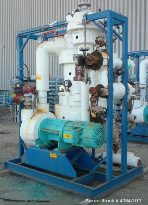 Used Apovac Vacuum System consisting of: (1) Vacuum pump, driven by a 30 hp motor. (1) Industrial Piping heat exchanger, (1) Industrial Piping pressure tank, and a control panel. Mounted on a carbon ...