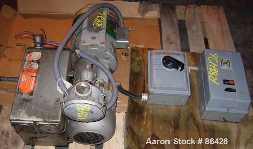 USED: Busch single stage, oil sealed, rotary vane vacuum pump, model R5-063-138, carbon steel. Rated 41 cfm (29.3 hg), 15 torr. Air cooled. 1-1/4" NPT inlet/outlet. Driven by a 3 hp, 3/60/208-230/460...
