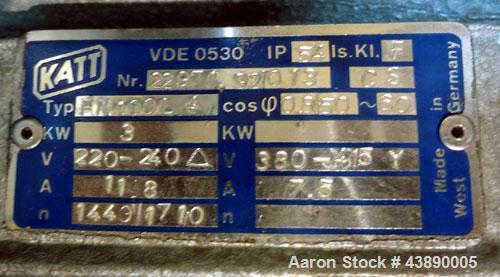 Used Busch Series R5 Single Stage, Oil Sealed, Rotary Vane Vacuum Pump, Model 0100-131, Carbon Steel. Rated 63 cfm, air cooled. Driven by a 3 kw, 220/240 volt, 1440 rpm motor. Base mounted.