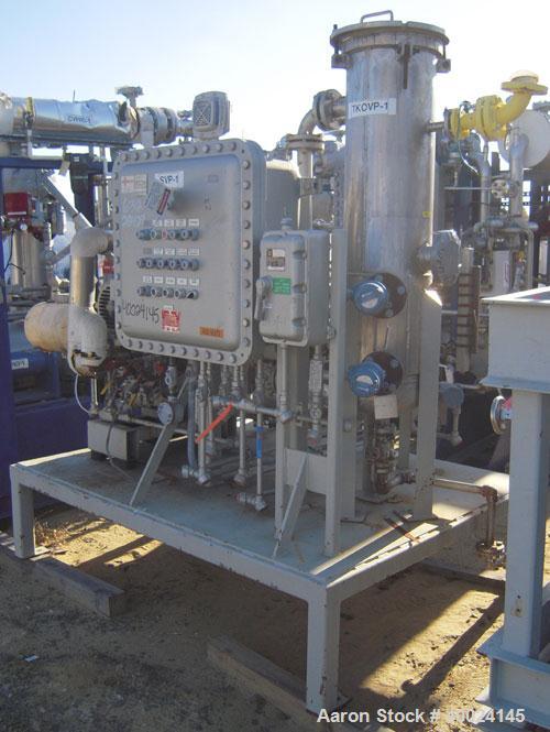 Used Busch Monovac Single Stage Vacuum Pump, Model 216:002. 113 CFM at 40 Torr. Driven by a 10hp,3/60/230/460 volt, 1755 rpm XP motor. Includes  25 gallon C-276 knockout pot, C-276 muffler, carbon st...