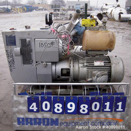 Used Busch Huckepack Two Stage Rotary Vane Vacuum Pump, Model 433:014. Rated 176 cfm at .5 Torr, with a 15 hp, 3/60/460 volt, 1765 rpm XP motor, knock out pot, receiver and heat exchanger. Serial #25...