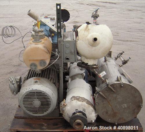 Used Busch Huckepack Two Stage Rotary Vane Vacuum Pump, Model 433:014. Rated 176 cfm at .5 Torr, with a 15 hp, 3/60/460 volt, 1765 rpm XP motor, knock out pot, receiver and heat exchanger. Serial #25...