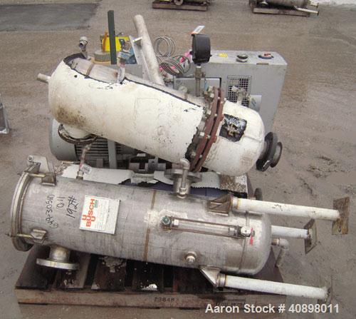 Used Busch Huckepack Two Stage Rotary Vane Vacuum Pump, Model 433:014. Rated 176 cfm at .5 Torr, with a 15 hp, 3/60/460 volt, 1765 rpm XP motor, knock out pot, receiver and heat exchanger. Serial #25...