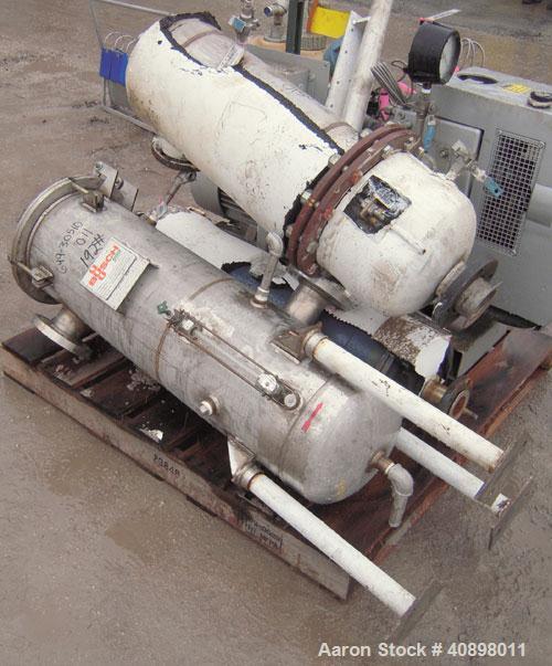 Used Busch Huckepack Two Stage Rotary Vane Vacuum Pump, Model 433:014. Rated 176 cfm at .5 Torr, with a 15 hp, 3/60/460 volt, 1765 rpm XP motor, knock out pot, receiver and heat exchanger. Serial #25...