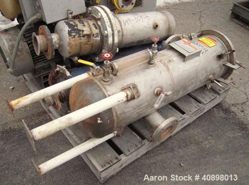 Used Busch Huckepack Two Stage Rotary Vane Vacuum Pump, Model 433:014. Rated 176 cfm at .5 Torr, with a 15 hp, 3/60/460 volt, 1765 rpm XP motor, knock out pot, receiver and heat exchanger. Serial #25...