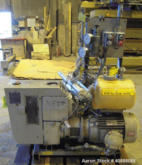 Used Busch Huckepack Two Stage Rotary Vane Vacuum Pump, Model 433:014. Rated 176 cfm at .5 Torr, with a 15 hp, 460 volt motor, knock out pot, receiver and heat exchanger. Serial #25111