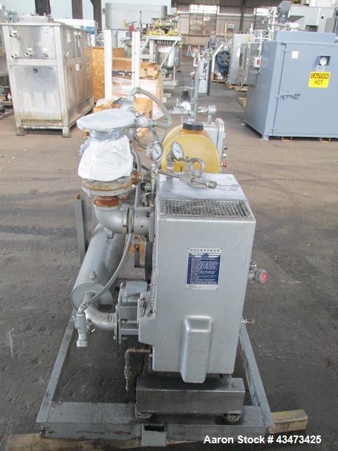 Busch Huckepack Vacuum Pump, Model 437-002. Rated 310 cfm at 0.5 Torr. Driven by 20hp, 230/460 volt XP motor. Skid mounted with silencer, heat exchanger, basket filter, separator and oil pot, serial#...