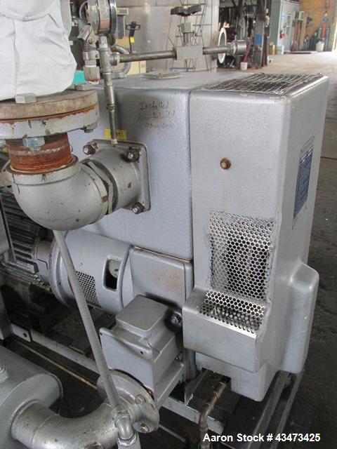 Busch Huckepack Vacuum Pump, Model 437-002. Rated 310 cfm at 0.5 Torr. Driven by 20hp, 230/460 volt XP motor. Skid mounted with silencer, heat exchanger, basket filter, separator and oil pot, serial#...